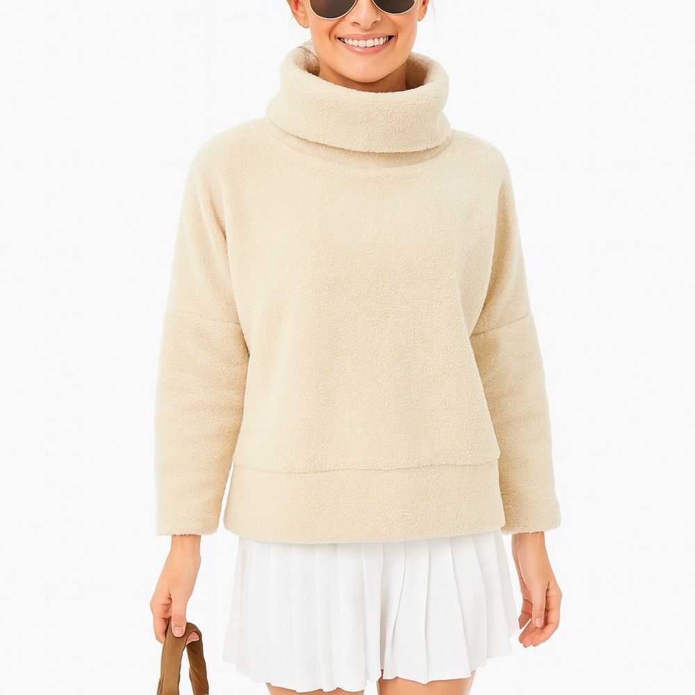 Tuckernuck Teddy Fleece Rollins Cowl Neck Pullover Cream Cozy Soft Oversized S